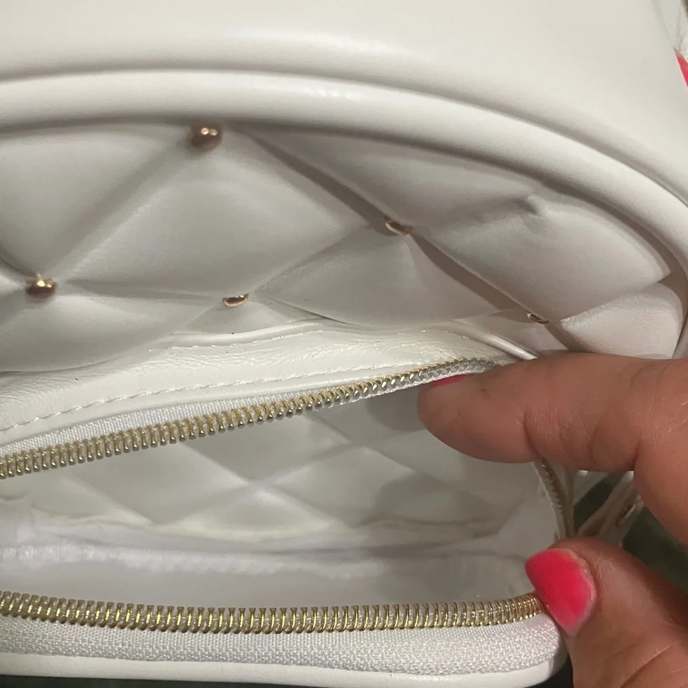 White Quilted Mini Backpack with Gold Hardware